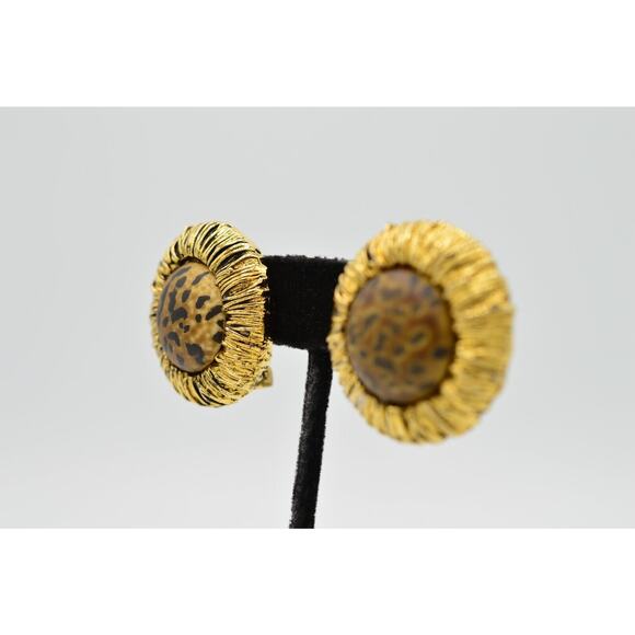 Blair Delmonico Vintage Clip On Earrings Chunky Leopard Gold Signed 1980s 9G - Picture 3 of 7